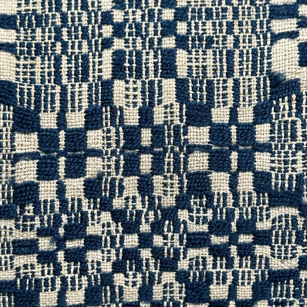 Mid 19th Century Overshot Weave Lumbar Pillow in Blue and Cream