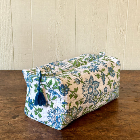 Blue & Green Floral Cosmetic Bag