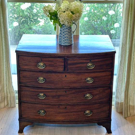 Antique English Bow Front Chest of Drawers