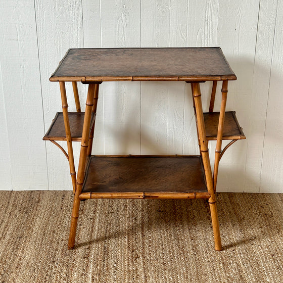 19th C English Bamboo and Leather Etagere