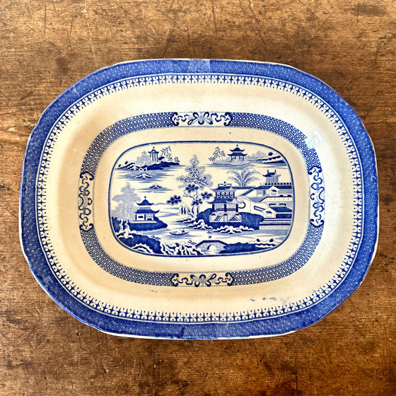 Antique Blue and White Willow Serving Platter - 18"