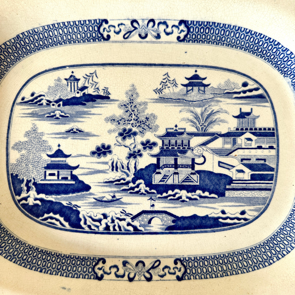 Antique Blue and White Willow Serving Platter - 18"