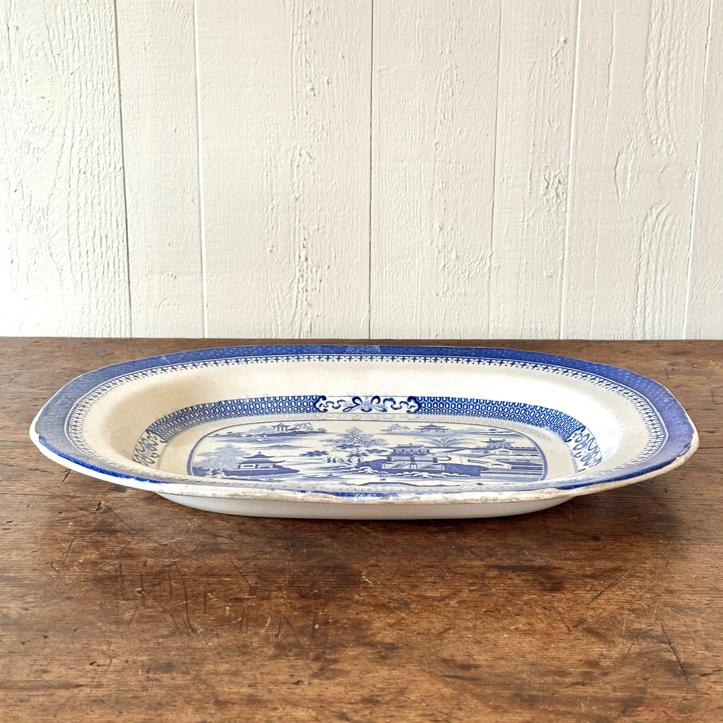 Antique Blue and White Willow Serving Platter - 18"