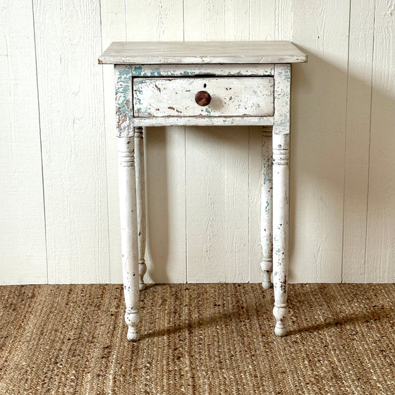 Rustic White Painted One-Drawer Side Table