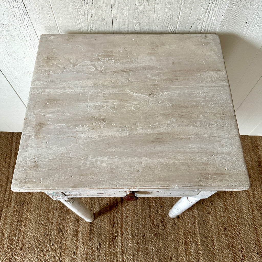Rustic White Painted One-Drawer Side Table