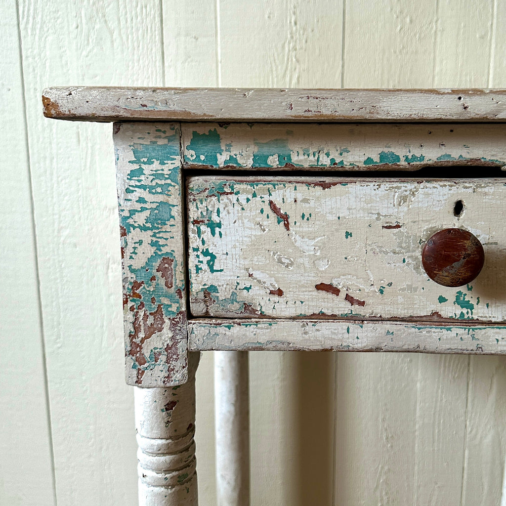 Rustic White Painted One-Drawer Side Table