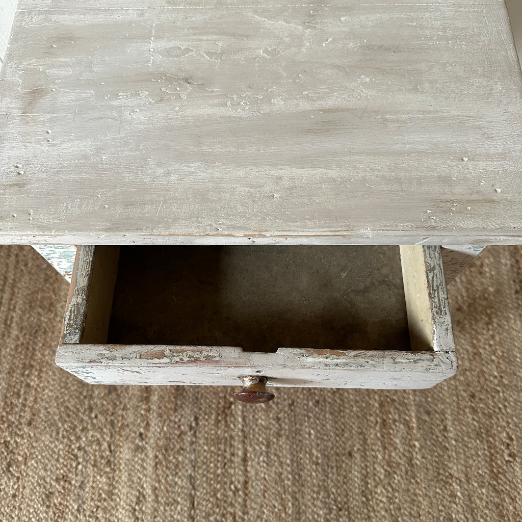 Rustic White Painted One-Drawer Side Table