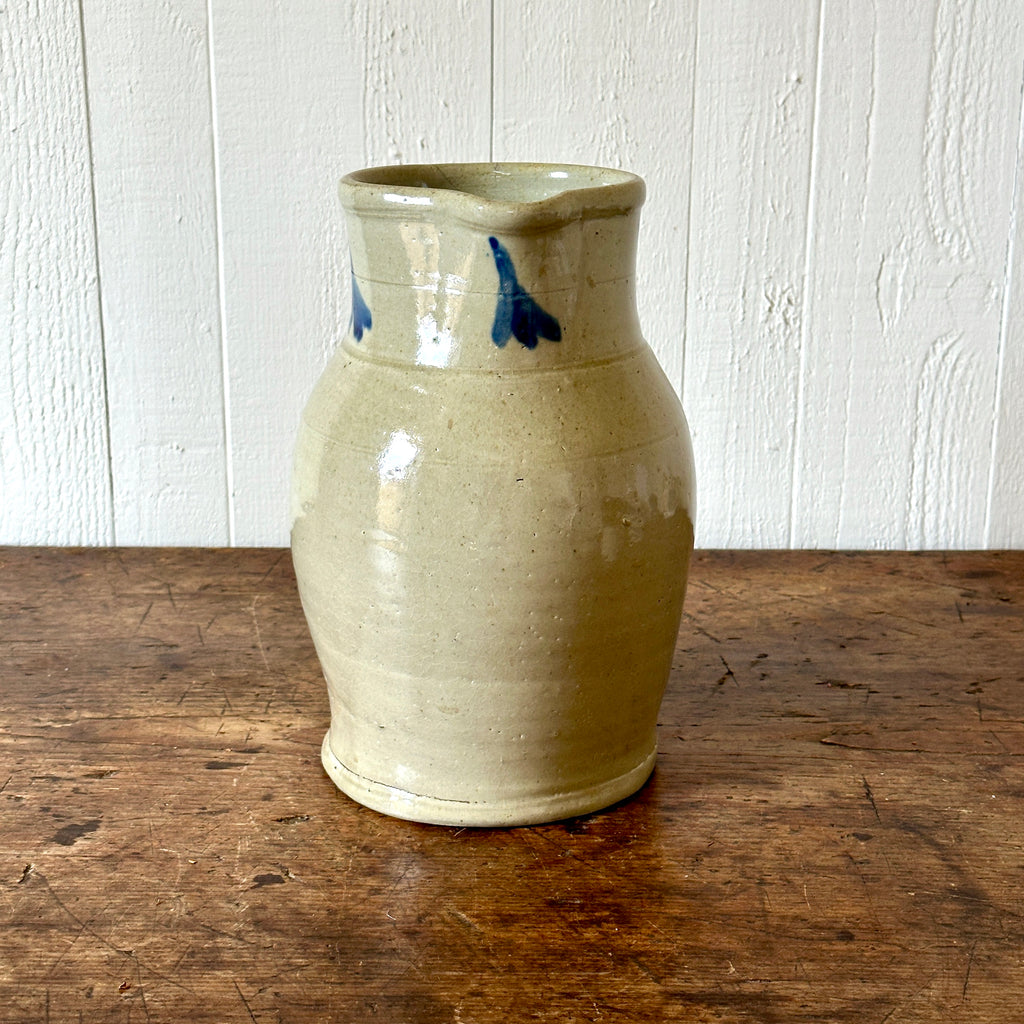 Large Antique Stoneware Jug with Blue Motifs