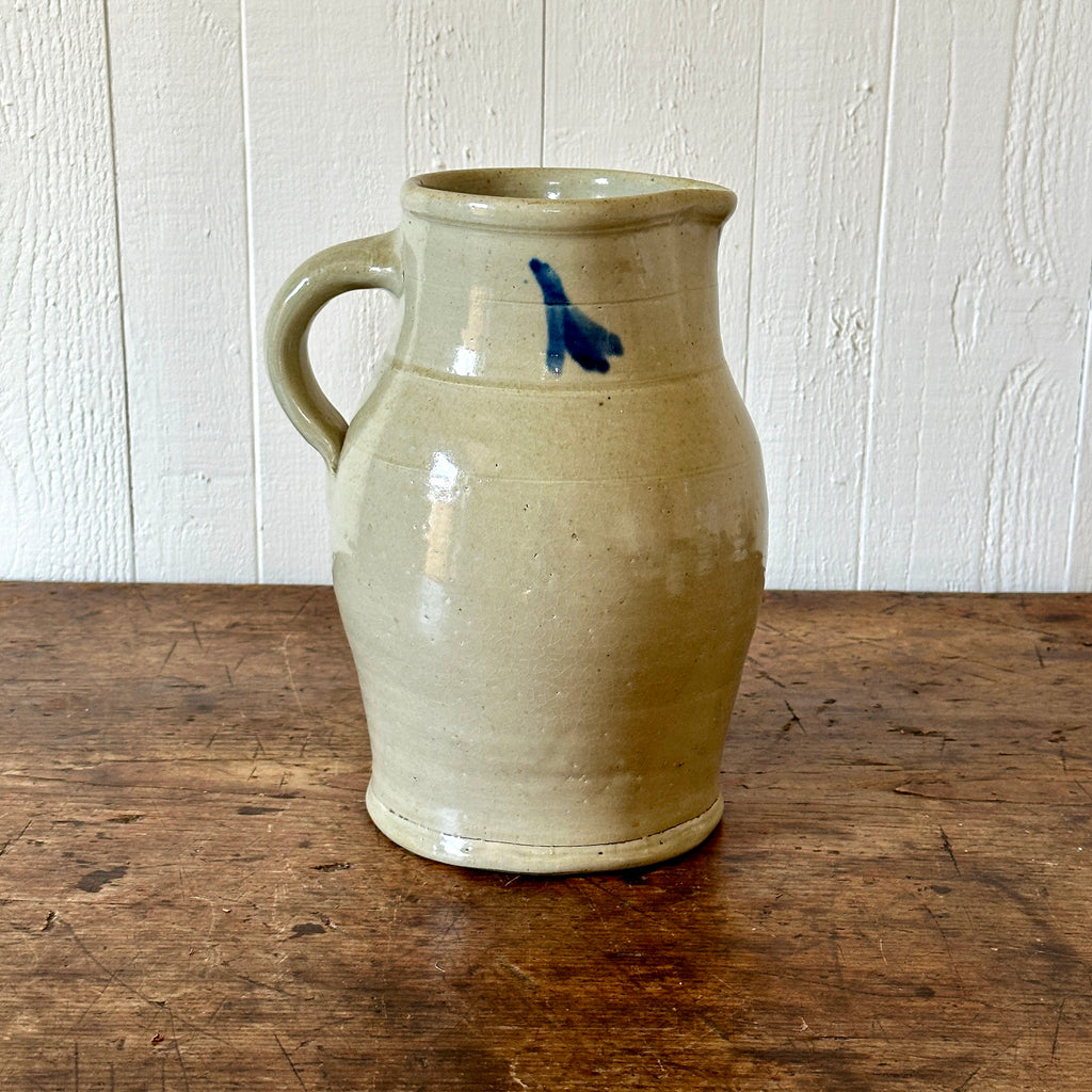 Large Antique Stoneware Jug with Blue Motifs