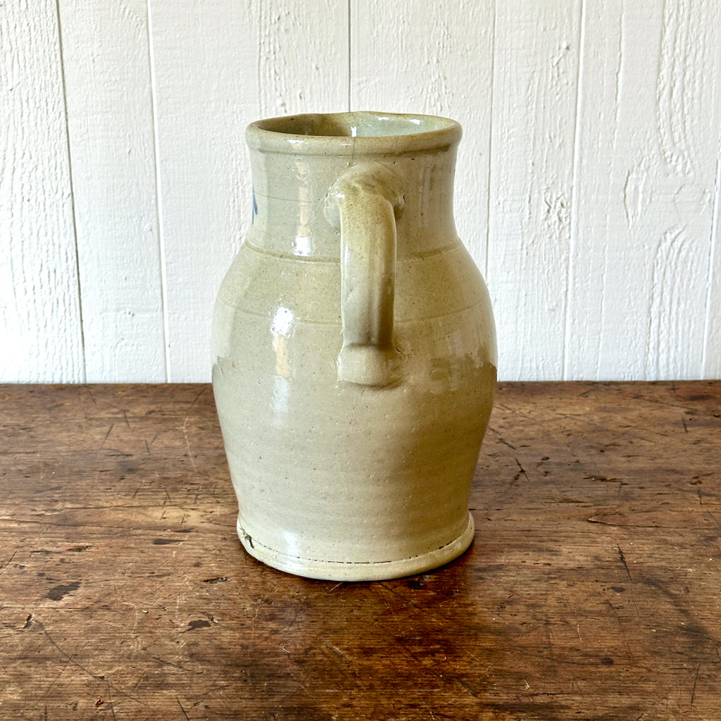 Large Antique Stoneware Jug with Blue Motifs