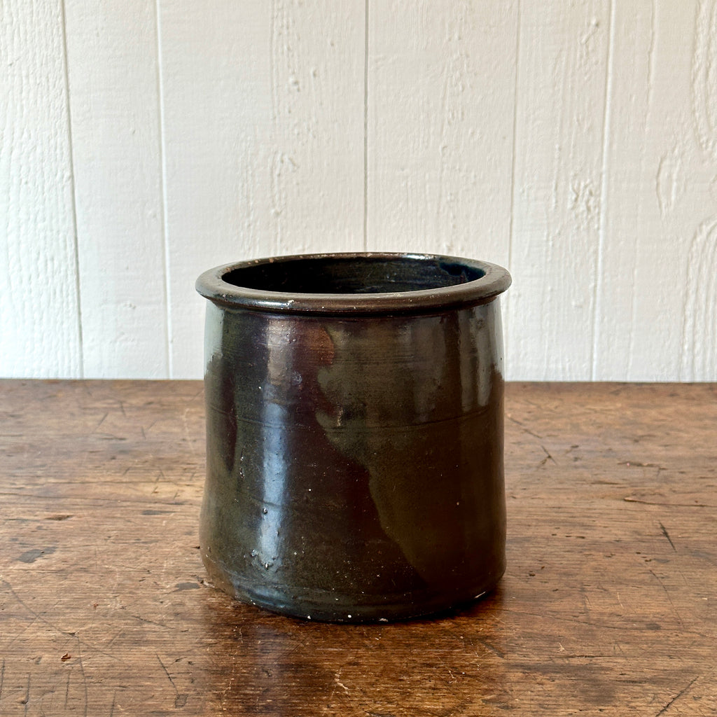 Antique Chocolate Brown Stoneware Crock