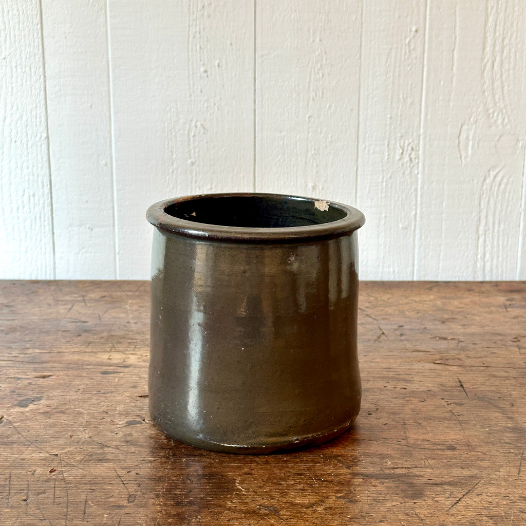 Antique Chocolate Brown Stoneware Crock