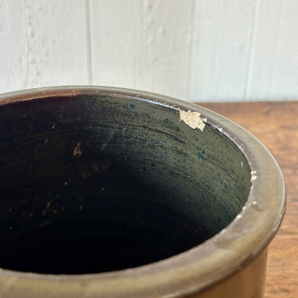 Antique Chocolate Brown Stoneware Crock