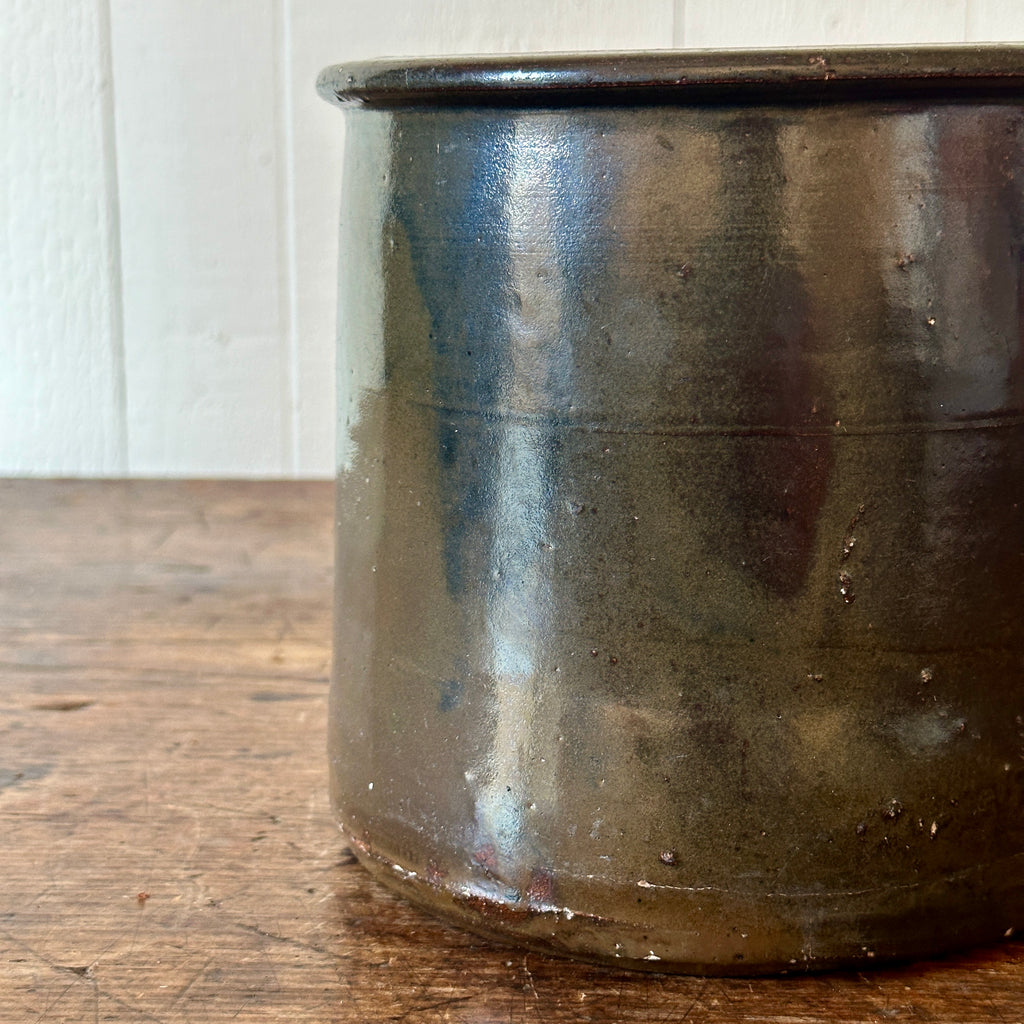 Antique Chocolate Brown Stoneware Crock