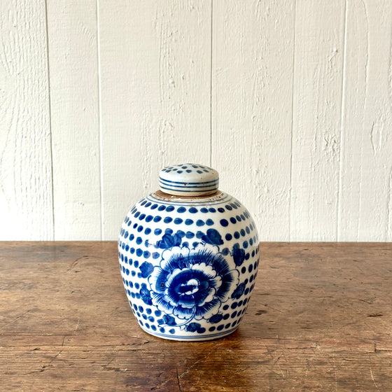 Small Chinese Porcelain Ginger Jar with Flower and Dots