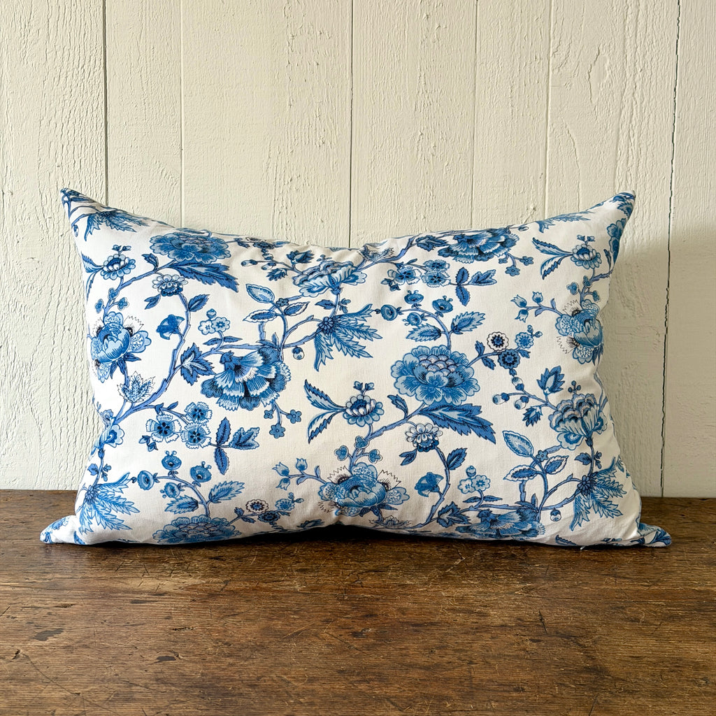 Blue and White Trailing Flowers Lumbar Pillow