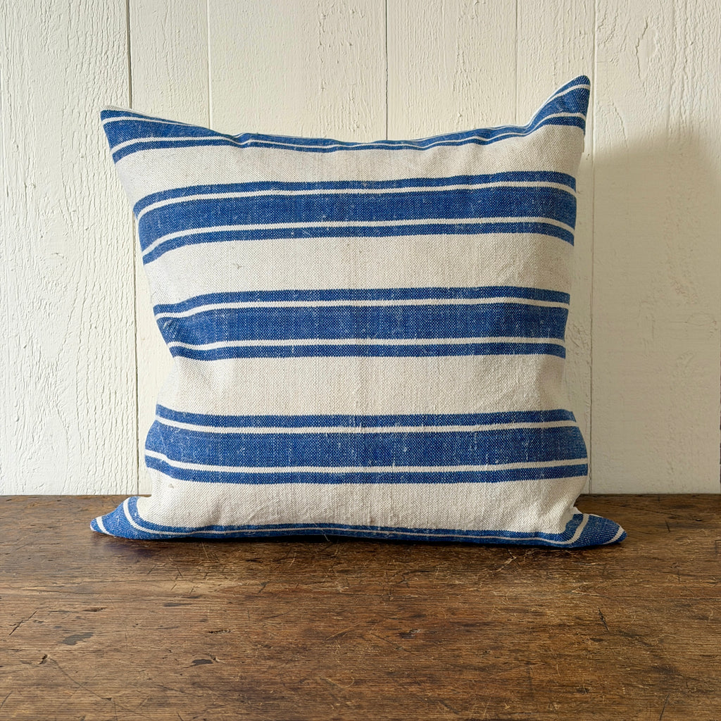Vintage Blue and White Linen Pillow