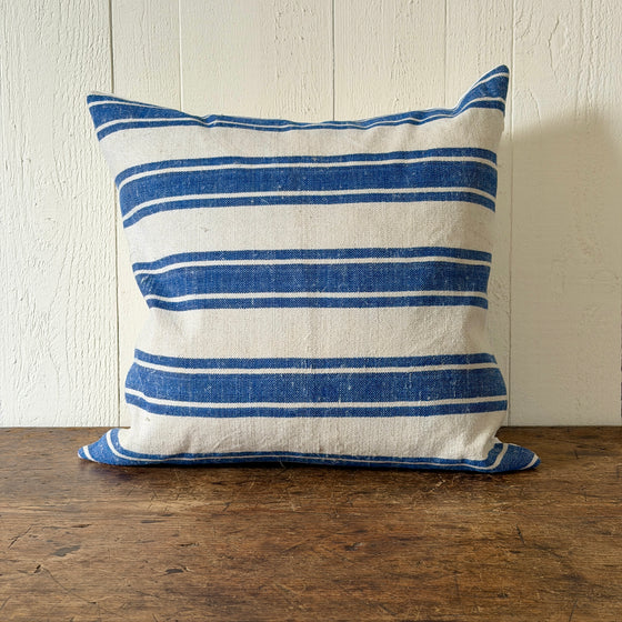 Vintage Blue and White Linen Pillow