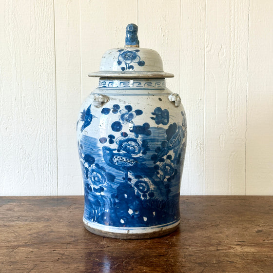 Chinese Porcelain Temple Jar with Flowers and Birds