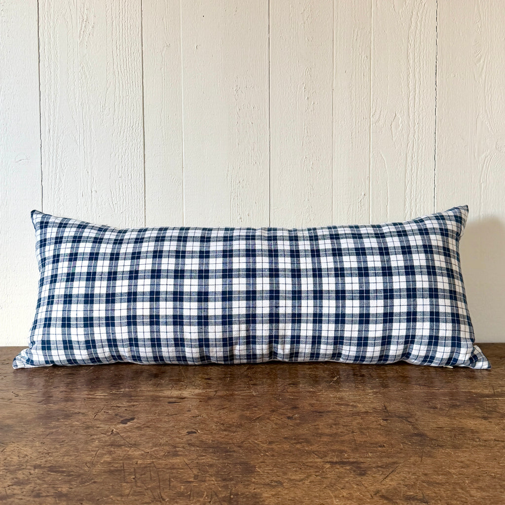 Navy and White Check Long Lumbar Pillow