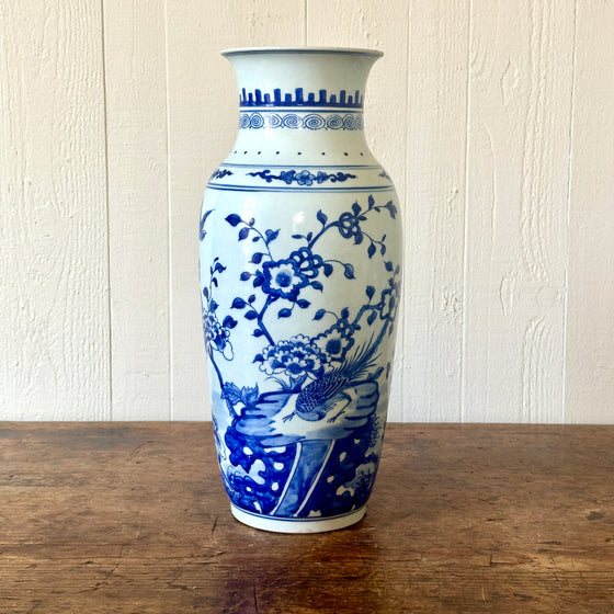Large Bird & Flower Chinese Porcelain Mallet Vase