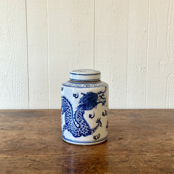 Small Chinese Porcelain Cylinder Jar with Dragons