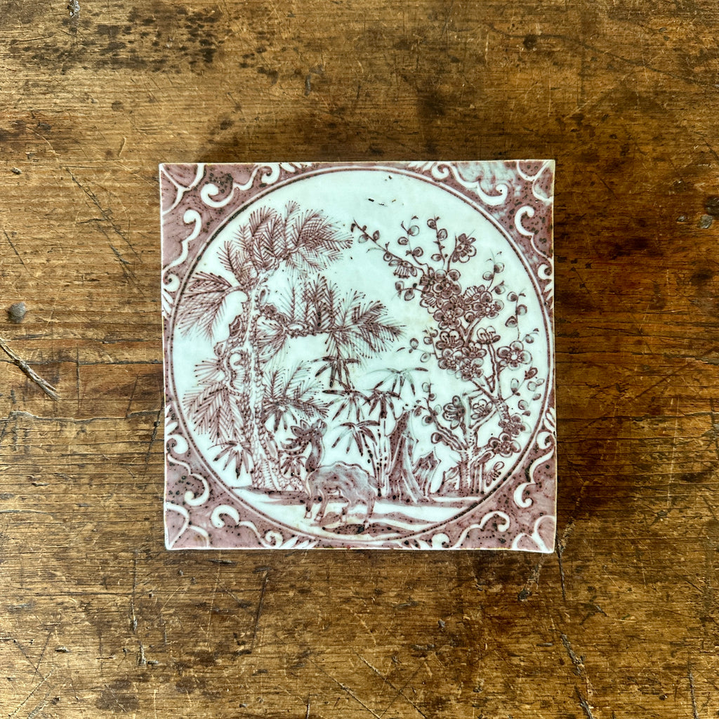 Painted Deer Chinese Tile