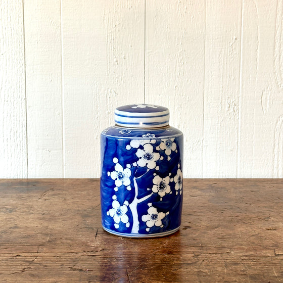 Small Chinese Porcelain Cylinder Jar with Cherry Blossoms