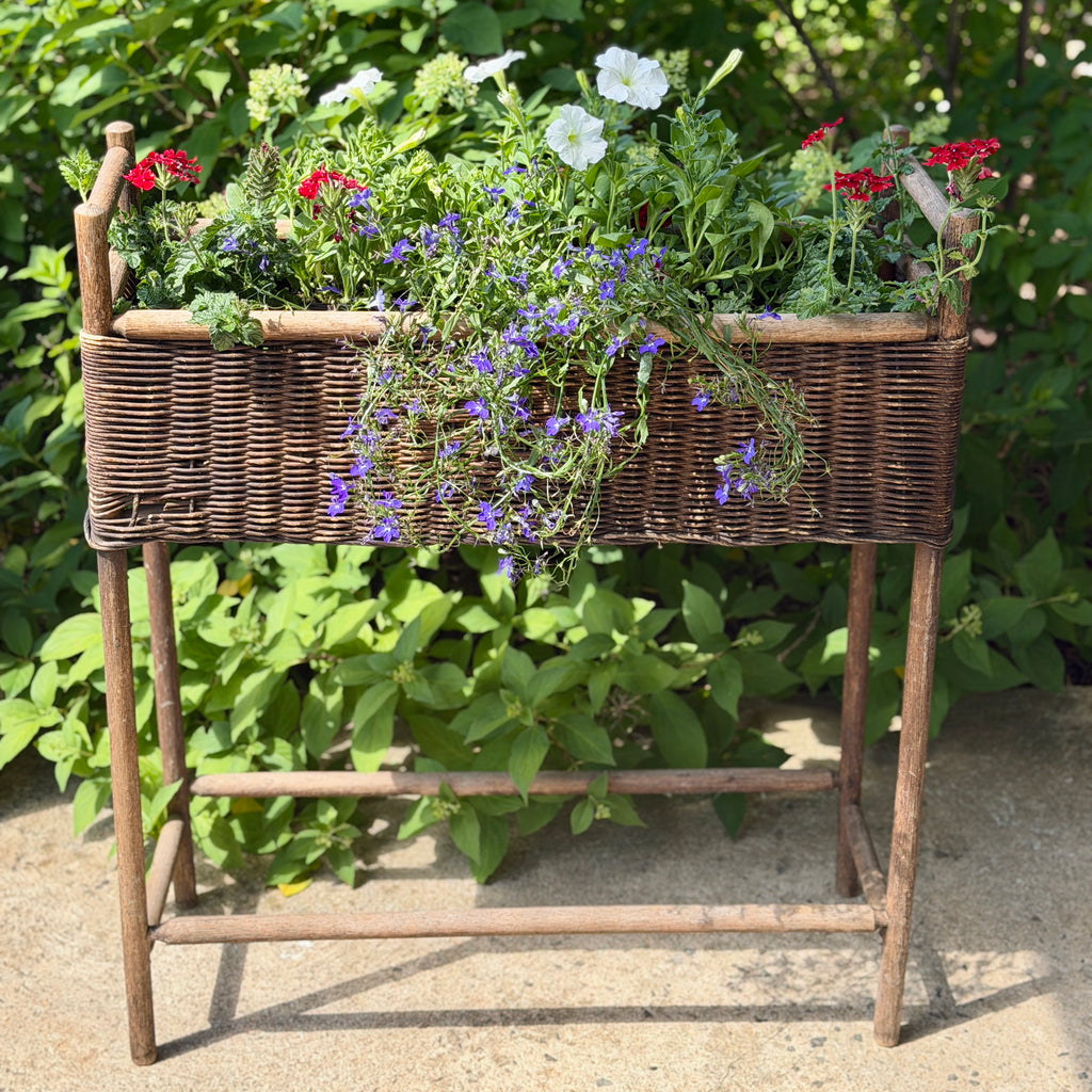 Vintage Brown Wicker Plant Stand