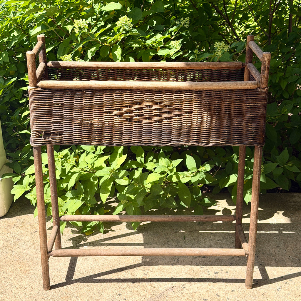 Vintage Brown Wicker Plant Stand