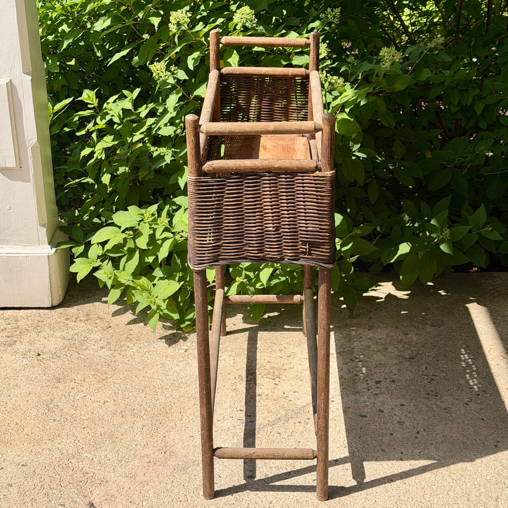 Vintage Brown Wicker Plant Stand