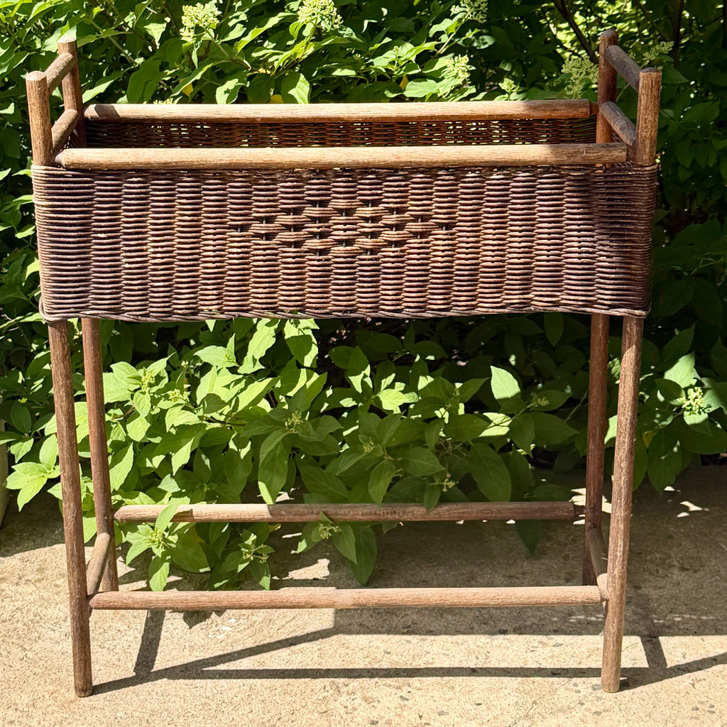Vintage Brown Wicker Plant Stand