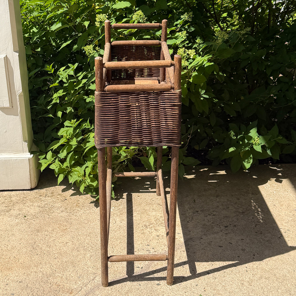 Vintage Brown Wicker Plant Stand