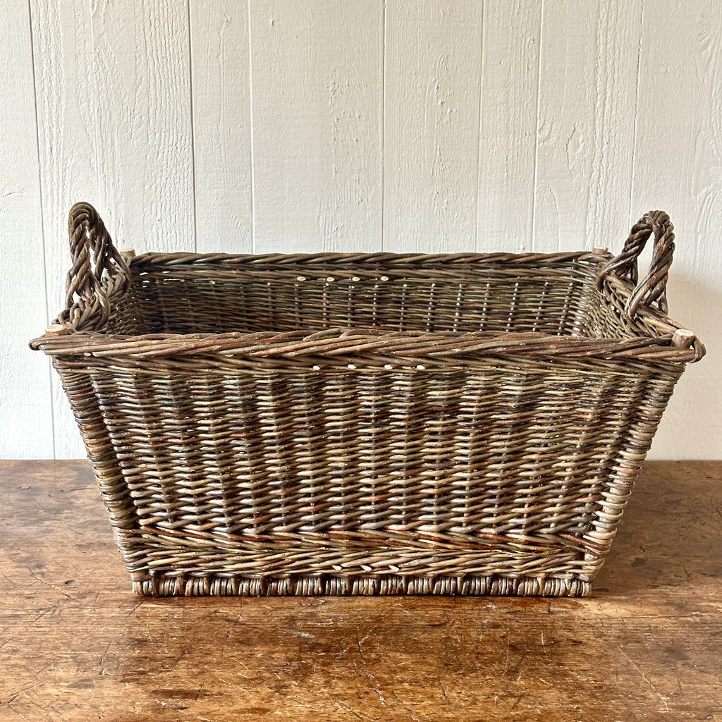 Rectangular 23" Green Wicker Laundry Basket