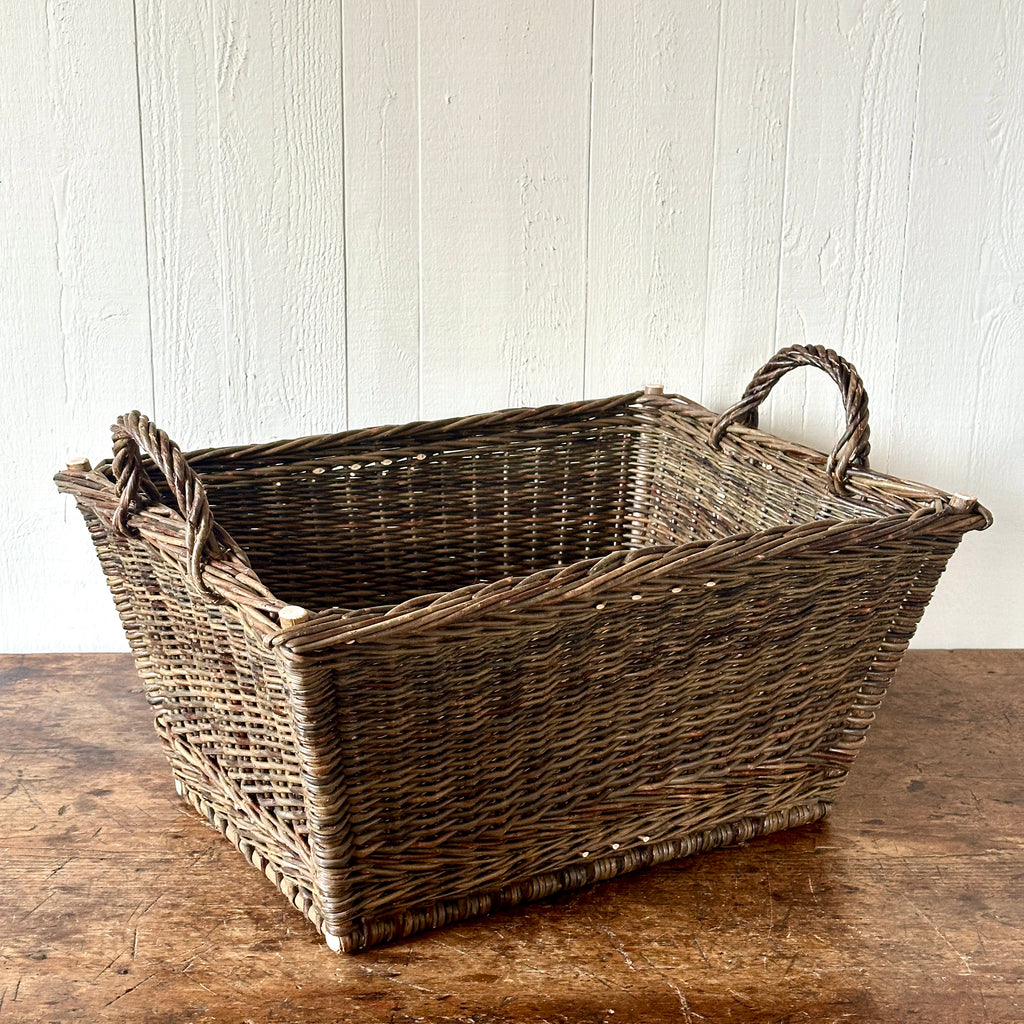 Rectangular 23" Green Wicker Laundry Basket