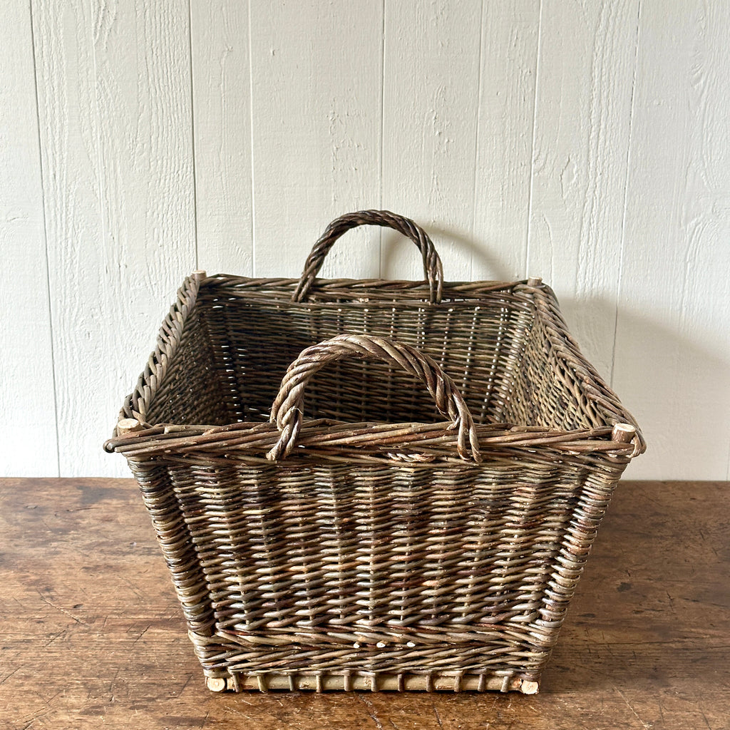 Rectangular 23" Green Wicker Laundry Basket