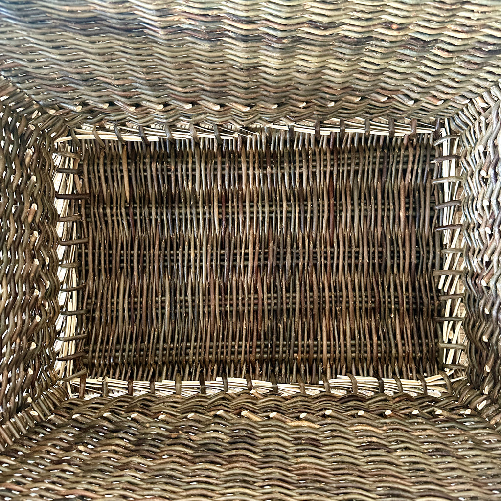 Rectangular 23" Green Wicker Laundry Basket