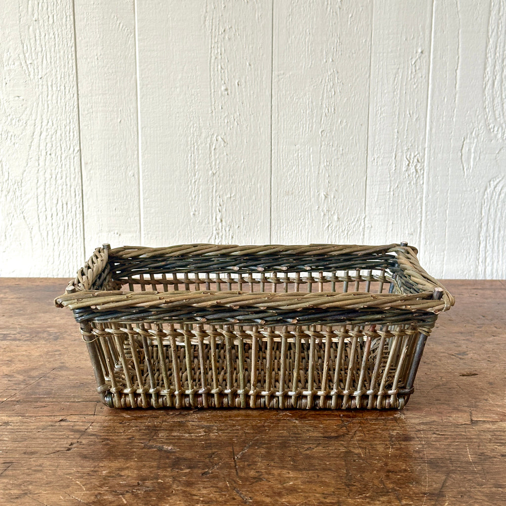 Low Rectangular Dark Green Wicker Basket