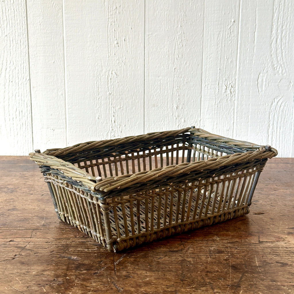 Low Rectangular Dark Green Wicker Basket