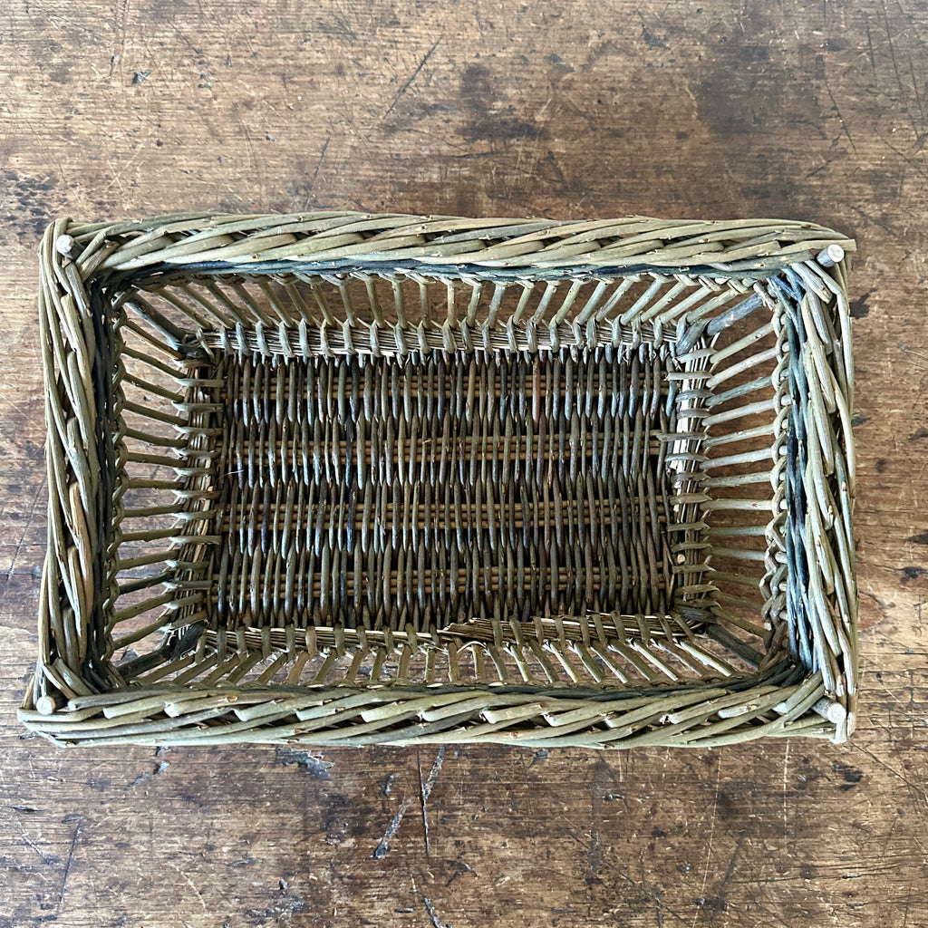 Low Rectangular Dark Green Wicker Basket