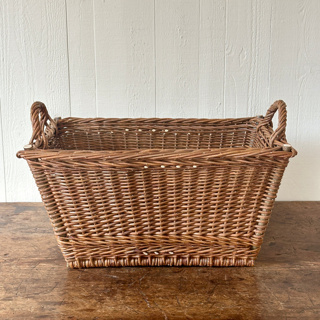 Rectangular Dark Brown Wicker Laundry Basket