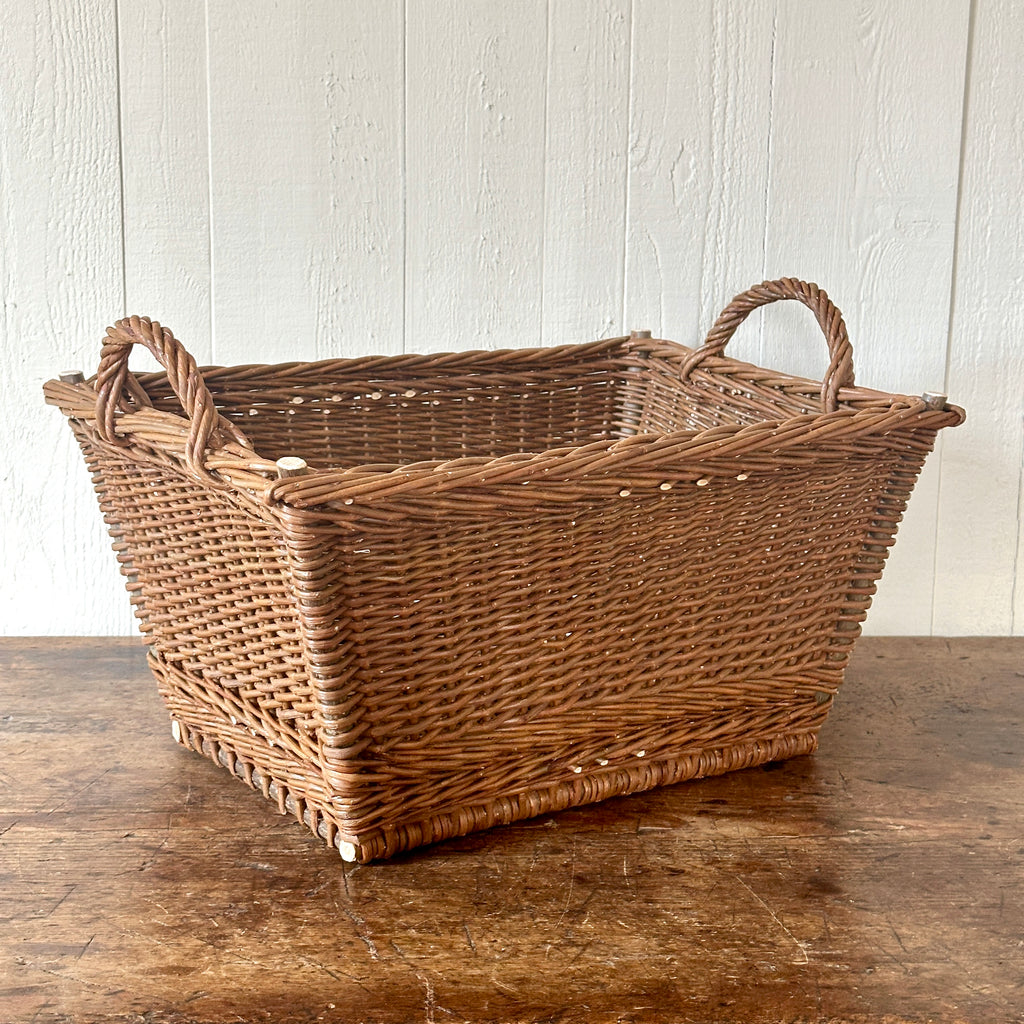 Rectangular Dark Brown Wicker Laundry Basket