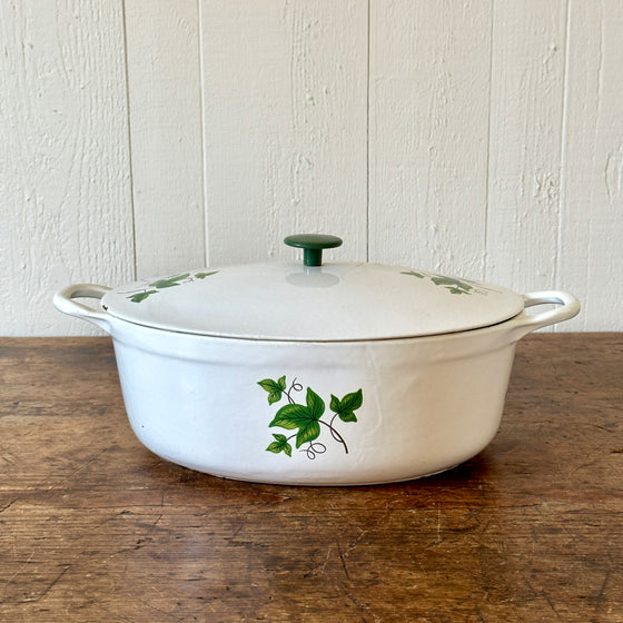 Vintage Enameled Cast Iron Dutch Oven with Ivy