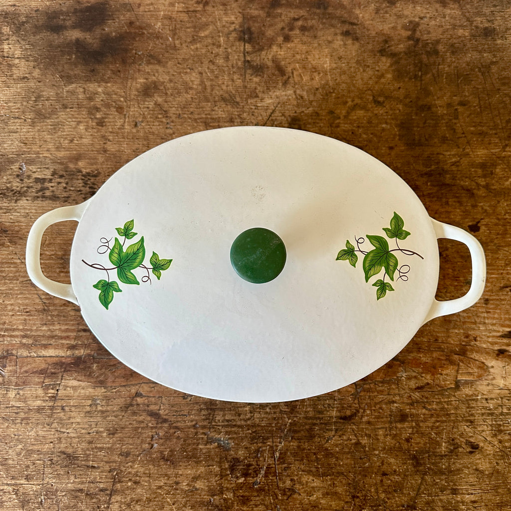 Vintage Enameled Cast Iron Dutch Oven with Ivy