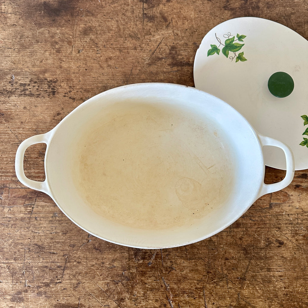 Vintage Enameled Cast Iron Dutch Oven with Ivy