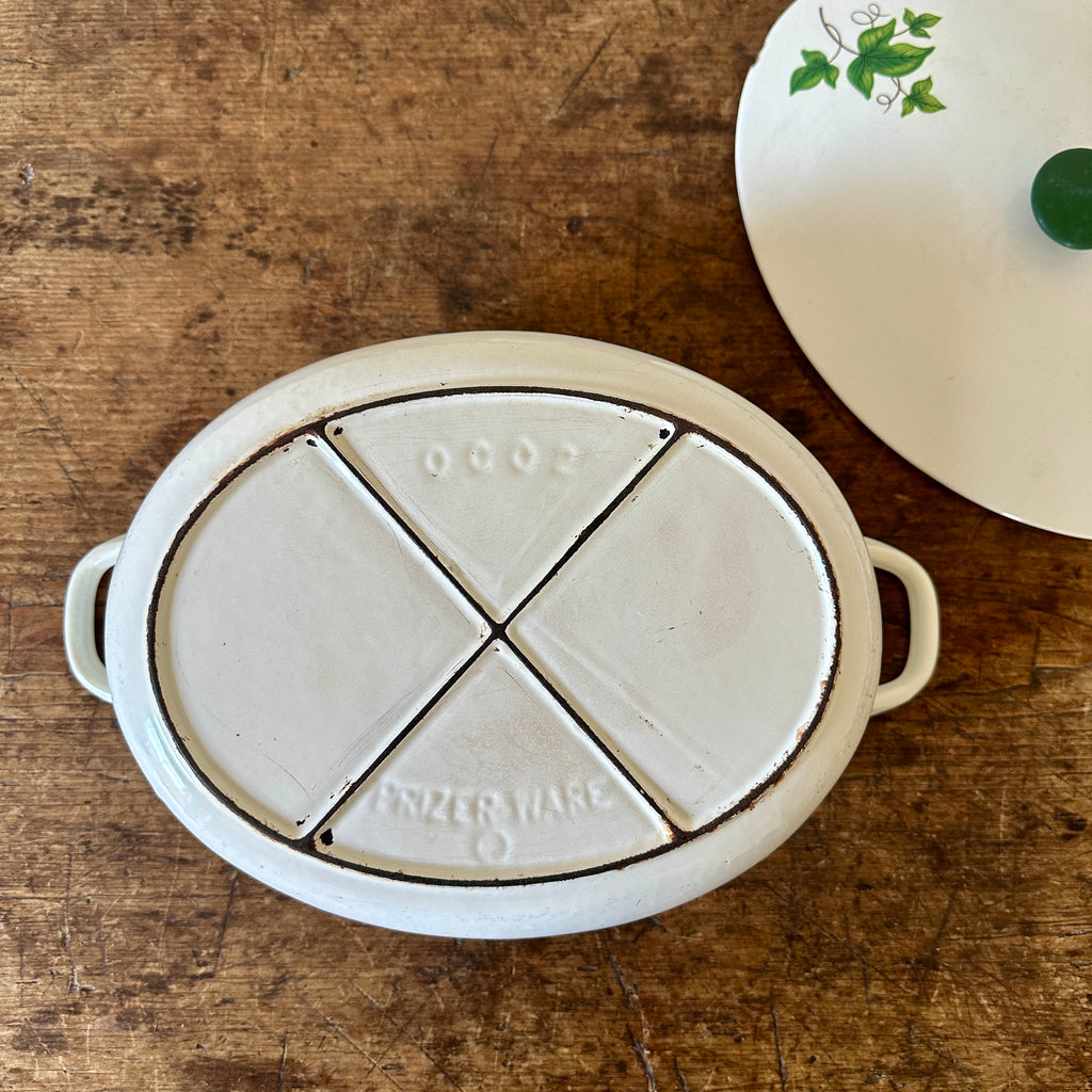Vintage Enameled Cast Iron Dutch Oven with Ivy