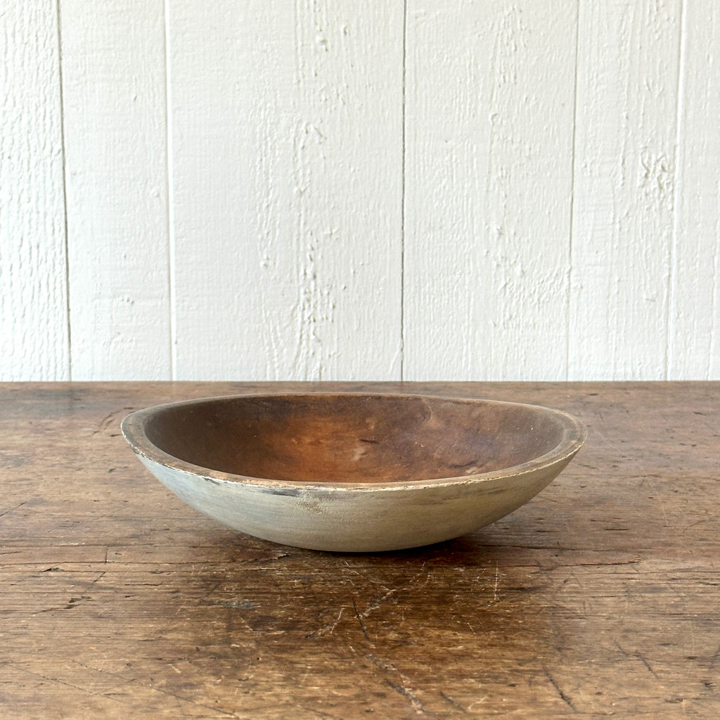 Antique 9" Wood Bowl with White Painted Exterior