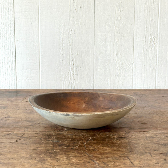 Antique 9" Wood Bowl with White Painted Exterior