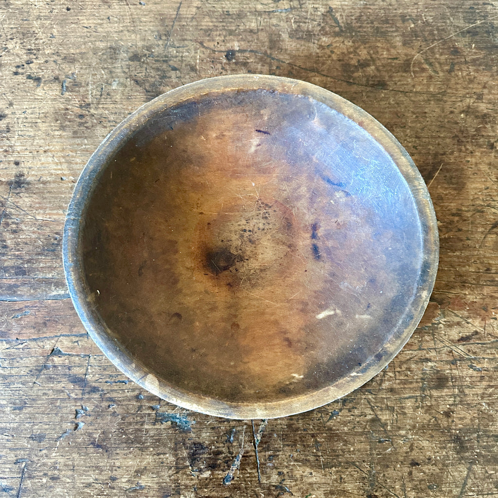 Antique 9" Wood Bowl with White Painted Exterior