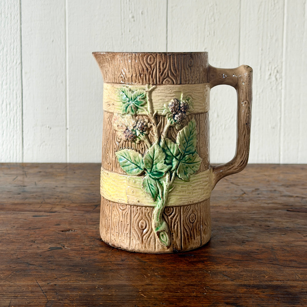 Antique Majolica Berry Faux Bois Pitcher